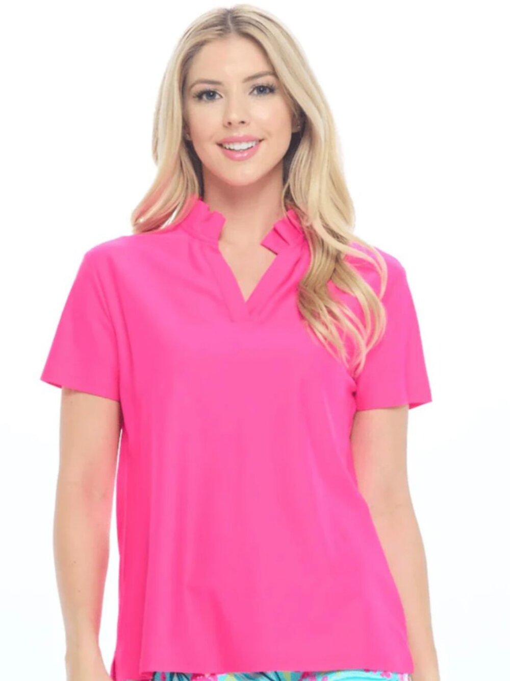 Charolette Pleated Collar Top, Hot Pink NWTs!